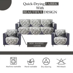Aura Grey Printed Cotton Sofa Cover With Arms image 4