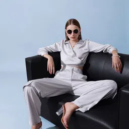 STREET 9 Solid Cuffed Sleeve Shirt Style Top-image-93