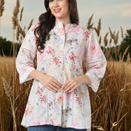 FASHOR Women Floral Printed Linen A-Line Kurti-picture-7