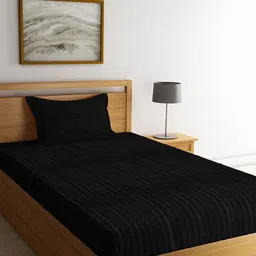 WEAVE AND DECOR Black Striped 300 TC Single Bedsheet with 1 Pillow Covers-picture-45