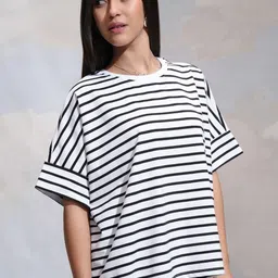 Street By Tokyo Talkies Women Striped Drop-Shoulder Sleeves T-shirt-image-50