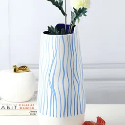 HABERE INDIA White & Blue Ceramic FlowerVase-image-26