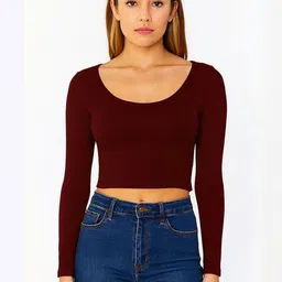 PUERY Women Scoop Neck Cotton Regular Crop Top image 3