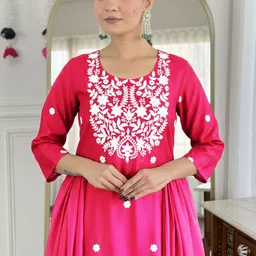 KALINI Women Embroidered Regular Kurta with Palazzos & With Dupatta image 3