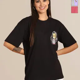 Mast & Harbour Women Pack of 3 Graphic Printed Oversized T-shirt-picture-22