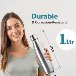 Kuber Industries Silver-Toned 3 Pieces Stainless Steel Water Bottles- 1 L Each image 5