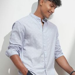 HIGHLANDER Men Comfort Relaxed Fit Textured Mandarin Collar Cotton Casual Shirt-picture-18