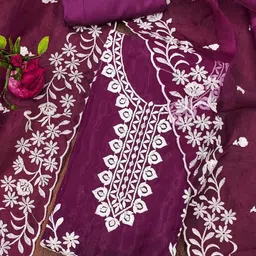 SHADOW & SAINING Embroidered Organza Unstitched Dress Material-picture-29