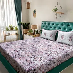 Myntra Elegant Homes Purple Printed Pure Cotton 400 TC King Bedsheet Set 2.70m x 2.70m-image-15