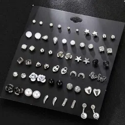 DressBerry Set Of 30 Silver-Plated Artificial Stones Studded Contemporary Studs-picture-42