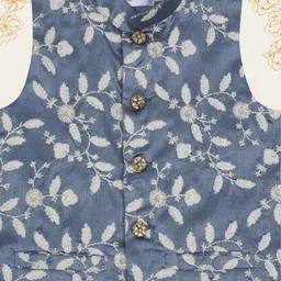 Little Bansi Boys Woven Sleeveless Floral Thread Work Nehru Jacket image 3