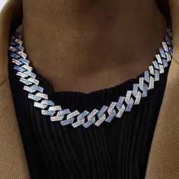 KRENOZ Men Stainless Steel Silver-Plated Artificial Stones Studded Statement Necklace image 3