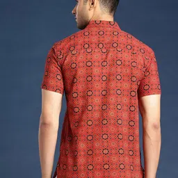 Taavi Men Ajrakh Block Print Ethnic Motifs Pure Cotton Half Sleeve Casual Shirt image 5