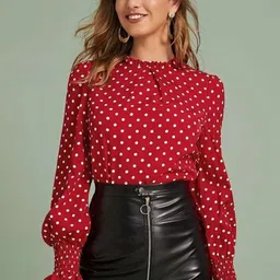Stylecast X Slyck Women Polka Dot Printed Puff Sleeve Top-image-12