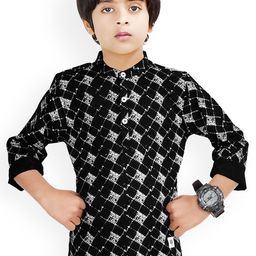 MADE IN THE SHADE Boys Geometric Printed Band Collar Pue Cotton Straight Kurtas-picture-23