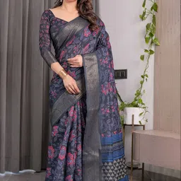 MAHARANI COUTURE Floral Printed Jamdani Saree-image-45