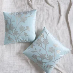 fingercraft Blue Printed 2 Pieces Velvet Square Cushion Covers 16 inches X 16 inches-image-3