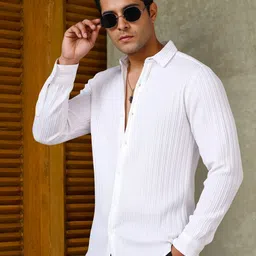 Metronaut Men Textured Spread Collar Casual Shirt image 5