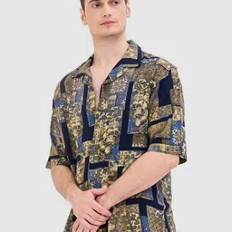 Snitch Men Relaxed Fit Cuban Collar Floral Printed Casual Shirt-picture-32