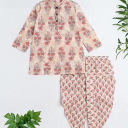 The Magic Wand Boys Floral Printed Mandarin Collar Pure Cotton Kurta with Dhoti Pants-picture-15