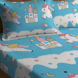 WEAVE AND DECOR Blue 300 TC Queen Bedsheet with 2 Pillow Covers image 3