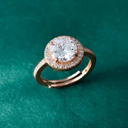 Voylla Rose Gold-Plated Elegance Twinkle American Diamond Studded Solitaire Finger Ring-picture-13