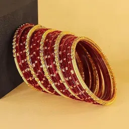 Only Offers Maroon Glass Artificial Stones & Beads Bangle image 2