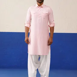 TheEthnic.Co Men Baby Pink Pure cotton Pathani with Salwar-image-54