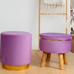 Shadowkart 2 Pcs Purple Wooden Pouffe Ottoman-picture-40