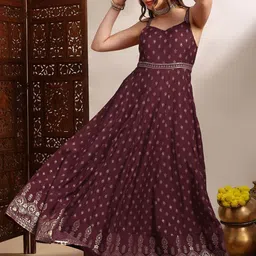 Globus Printed Shoulder Straps Silk Fit & Flared Ethnic Dresses-picture-35