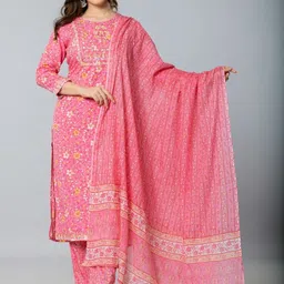 YUVVIK Floral Printed Mirror Work Kurta With Trousers & Dupatta-picture-25