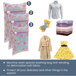 Aura 15-Pcs Pink Printed Reusable Mesh Laundry Bags With Zip image 3