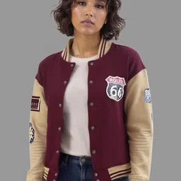 IZF Women Dual Red and Beige Varsity Jacket-picture-22