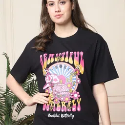 Metronaut Women Graphic Printed Round Neck Cotton Oversized T-shirt-image-34