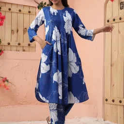 AUTUMN LANE Floral Printed Pure Cotton A-Line Kurta With Palazzos image 3
