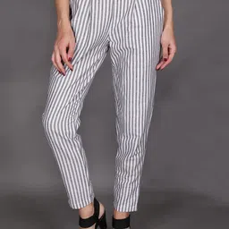 Me Craft Women Striped Comfort Fit Pleated Trousers-image-74