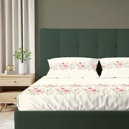 URBAN SPACE Cream-Coloured & Red 200 TC Cotton Double King Bedsheet Set 2.74 m x 2.74 m image 2