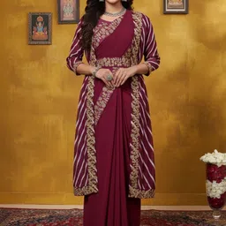 krisha fashion Ethnic Motifs Embroidered Poly Georgette Designer Saree-picture-17