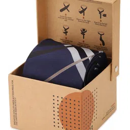 Tossido Men Blue & Off White Striped Broad Tie image 4