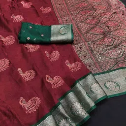 Peachmode Ethnic Motifs Zari Silk Blend Saree image 3