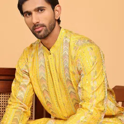 Jompers Geometric Embroidered Mandarin Collar Thread Work Straight Kurta With Pyjamas image 4