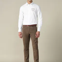 U.S. Polo Assn. Men Tailored Fit Brand Logo Printed Spread Collar Pure Cotton Casual Shirt image 5