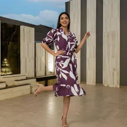 JAMTEXTILE Women Abstract Printed Puff Sleeve Fit & Flare Midi Dress image 3