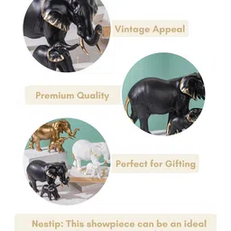 Nestasia Black & Gold-Toned Vintage Elephant Decor Showpiece image 5