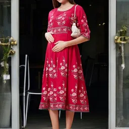 True Shape Women Printed Floral Maternity Anarkali Kurta image 4