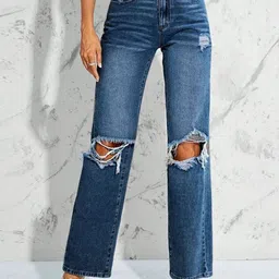 Metronaut Women Comfort Regular Fit Mid-Rise Highly Distressed Light Fade Jeans-picture-26