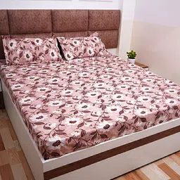 Adwitiya Collection Floral Pattern 210 TC Double Bedsheet with 2 Pillow Covers-picture-28