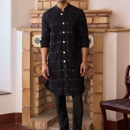 Ankit V Kapoor Gohar Geometric Embroidered Beads & Stones Straight Kurta with Churidar image 4