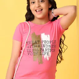 V-Mart Girls Typography Printed Round Neck Cotton T-shirt-picture-41