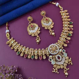 MEIRA JEWELLERY Gold-Plated Kundan Studded & Beaded Jewellery Set-picture-12